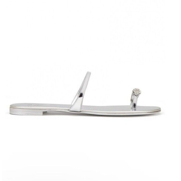 Giuseppe Zanotti Ring Silver Flat Sandals Crystal Embellished Toe Size 6/36 - Picture 3 of 14